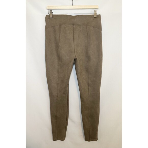 SPANX Faux Suede Tan Taupe Skinny Pull On Stretch Pants Leggings Women's LARGE - Picture 2 of 11